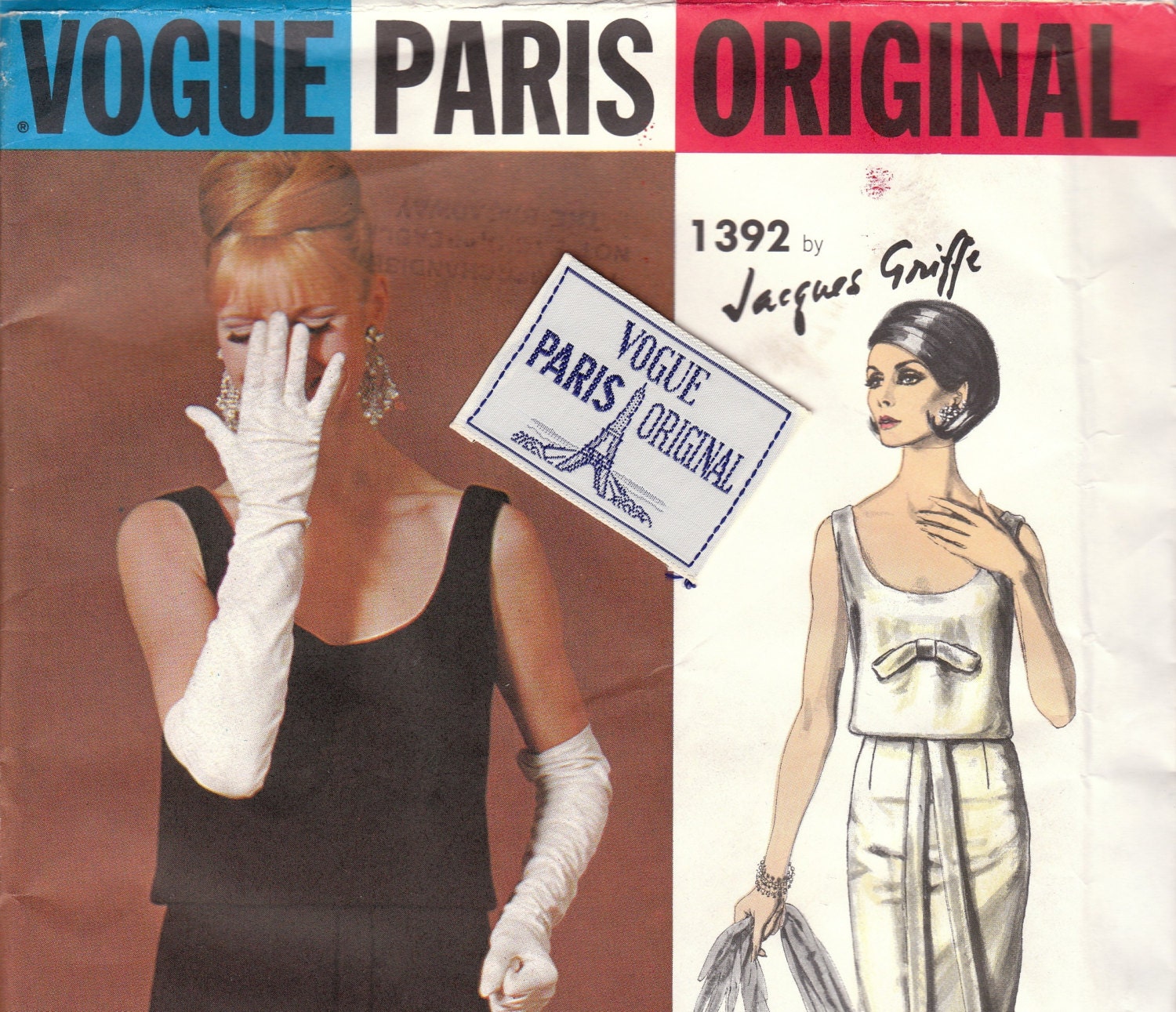 Glamorous 1960s Evening Dress Pattern Vogue Paris Original 1392 Size 12 Uncut with Label
