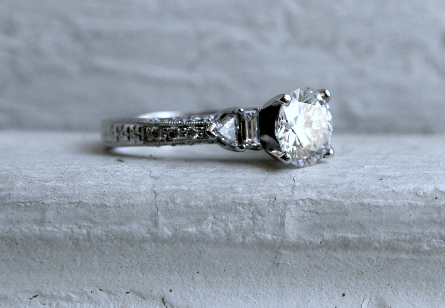 Truly Stunning Vintage 18K White Gold Diamond Engagement Ring - 2.10ct.
