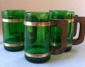 Vintage Mugs Repurposed Glassware Green Walnut Brass