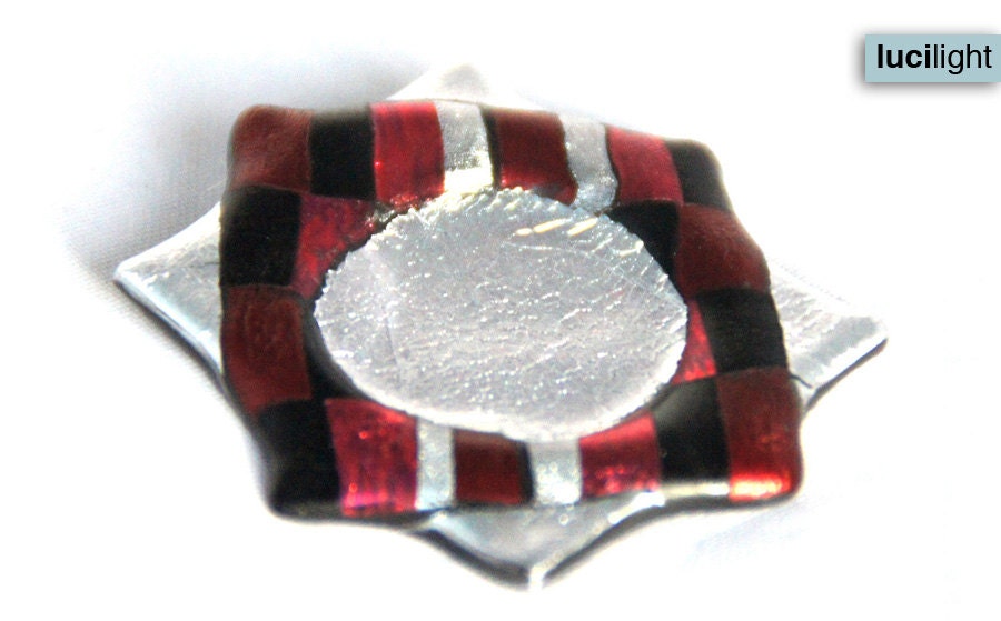 Necklace with handmade pendant in red, black and silver