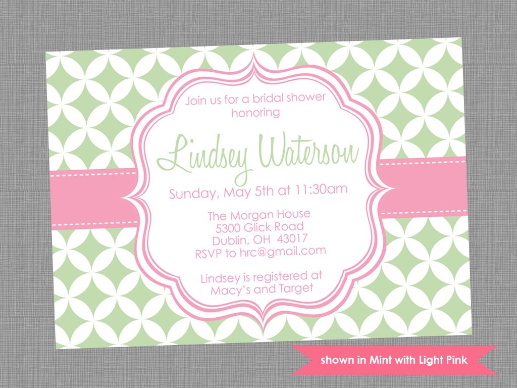 Printable Bridal Shower Invitation - Shower Themed Pixie Invite - Colors and Text Customizable Il_570xn