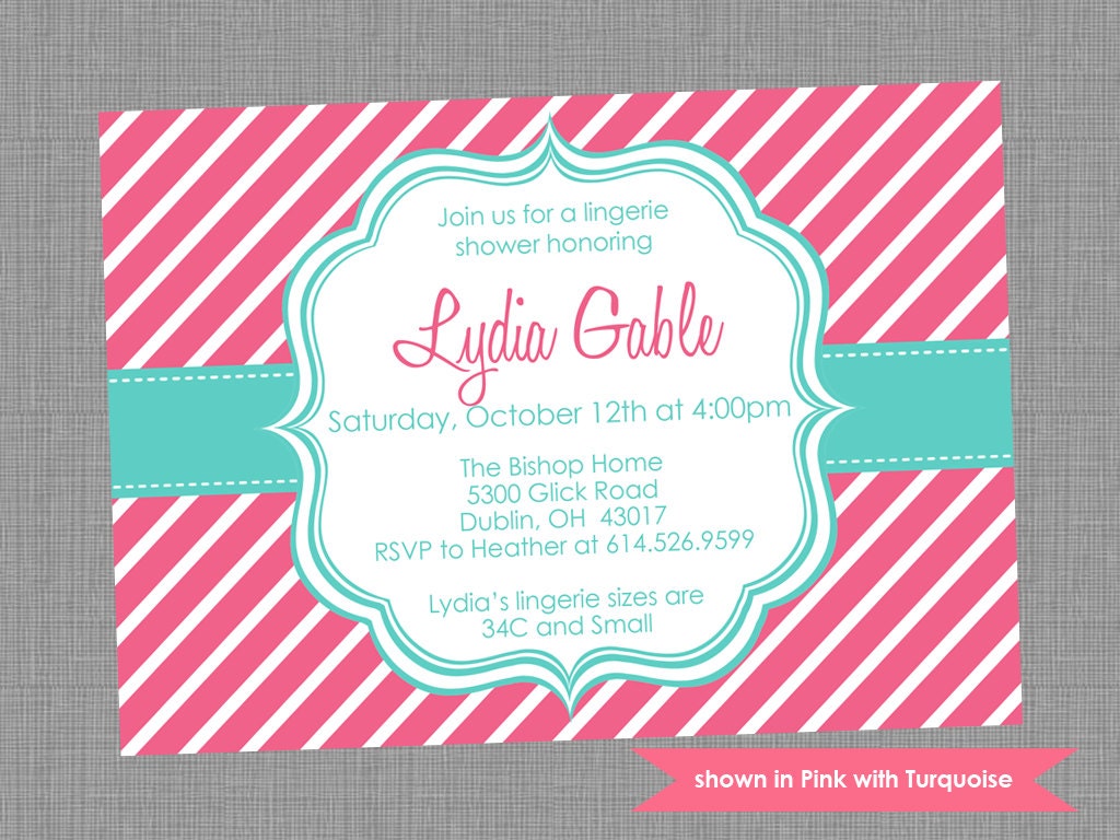 Printable Lingerie Shower Invitation - Shower Themed Diagonal Stripe Invite - Colors and Text Customizable Il_570xn