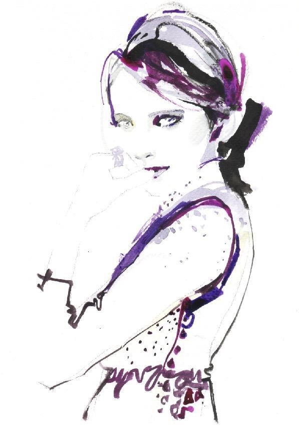 Fashion Illustration, Watercolor Painting, Print of Fashion illustration by Ioana Avram, Pink lips