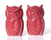 1970's Vintage Owls, Handmade Ceramics From Vintage Mold, Fuchsia Glaze