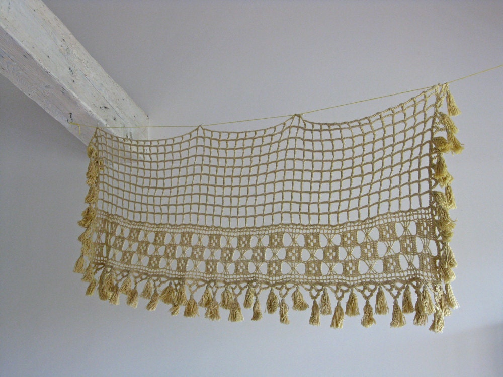 hand crocheted French fringed shelf trim or curtain base