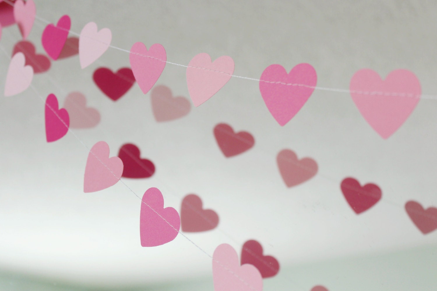 Pink, Light Pink, Hot Pink 10 ft Heart Paper Garland- Wedding, Birthday, Bridal Shower, Baby Shower, Party Decorations, Valentine's Day