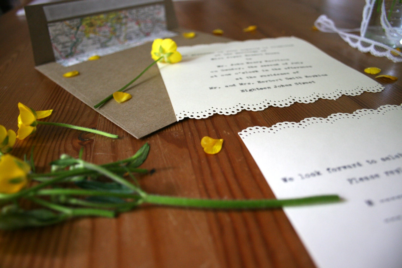 Ivory Typewriter Maps Wedding Invitation