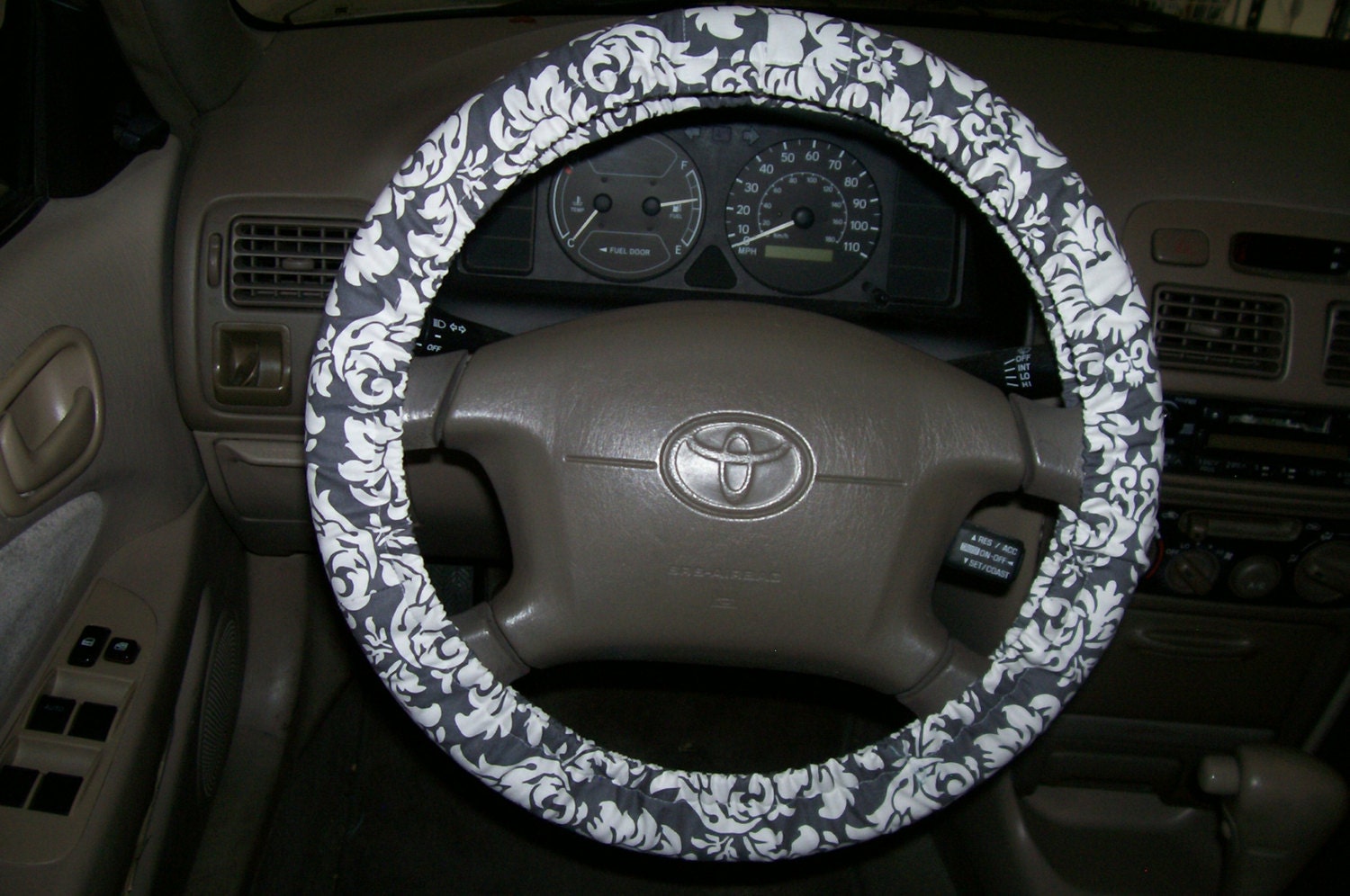 Damask in Charcoal Steering Wheel Cover