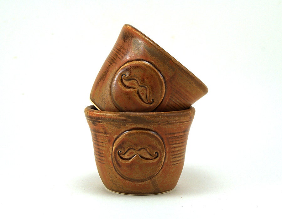 Mustache Cups:  Set of Two Brown Ceramic Tumblers for Rum or Juice, Pottery Gift for Men, Fathers Day Gift by MiriHardyPottery