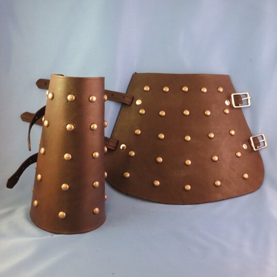 Items similar to Black Leather Medieval Bracers / Vambraces With Studs
