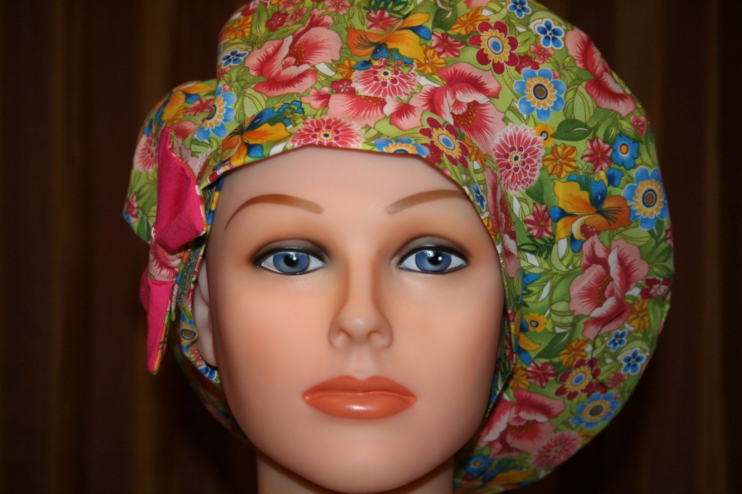 BOUFFANT Surgical Scrub Hat--Beret Style with Side Bow--Summer Meadow