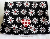 Little Credit Card Wallet, Cotton Wallet, Business Card Wallet, Black with Daisies