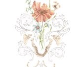 MINI PRINT of original drawing/watercolor "Mandible Bouquet"- painting, art, anatomy, floral