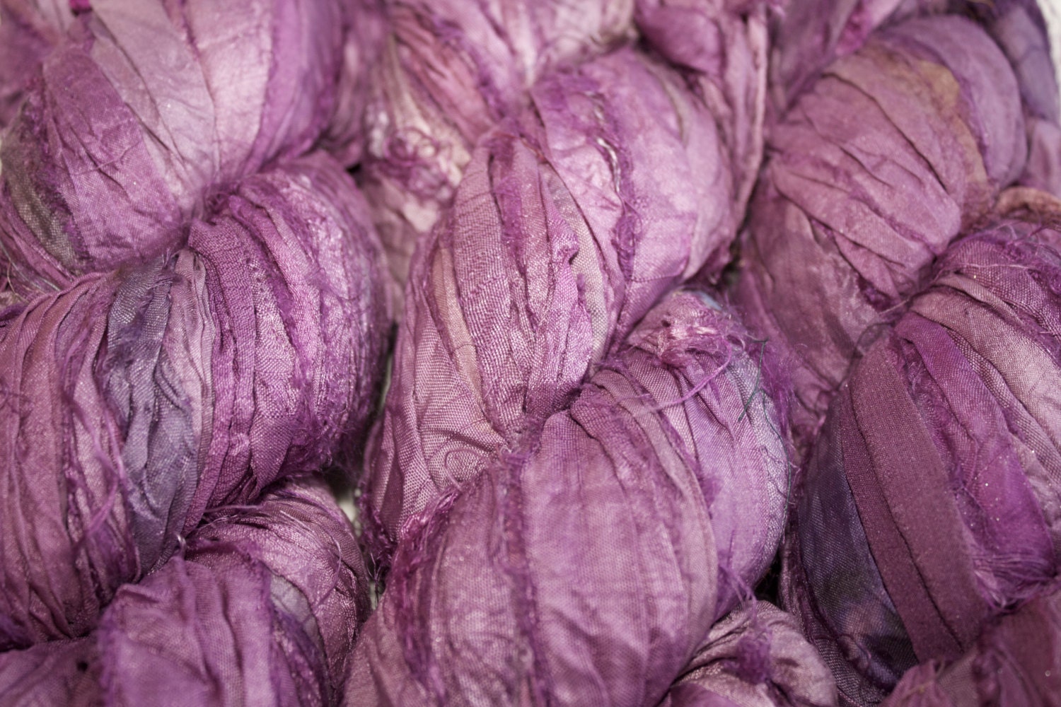 Recycled Silk Sari Ribbon - 10 yards of Hand Dyed Fiber in Violet
