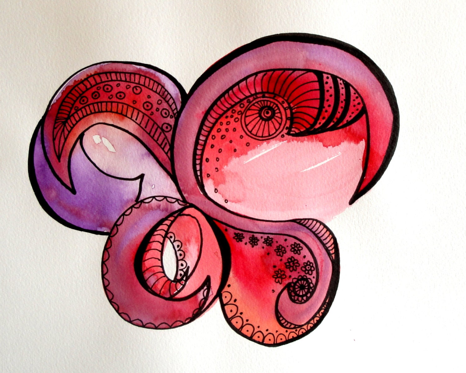 Organic Series - Abstract Red Flower - Original Illustration Art - Watercolor Pen & Ink Painting