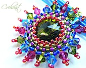 Handmade Beadwork - Swarovski Crystal Pendant - Olivine multicolor - Sunshine Collection