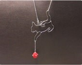 Curious Cat Necklace - wire, crystal beads, wool felt