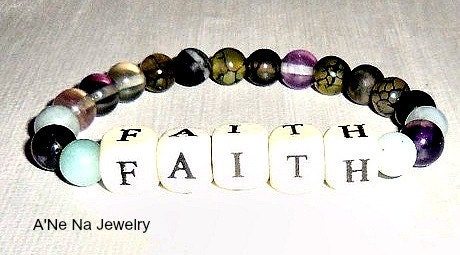 Bracelet Faith Amazonite, Fluorite and Wood For Everyone And Everyday Wear