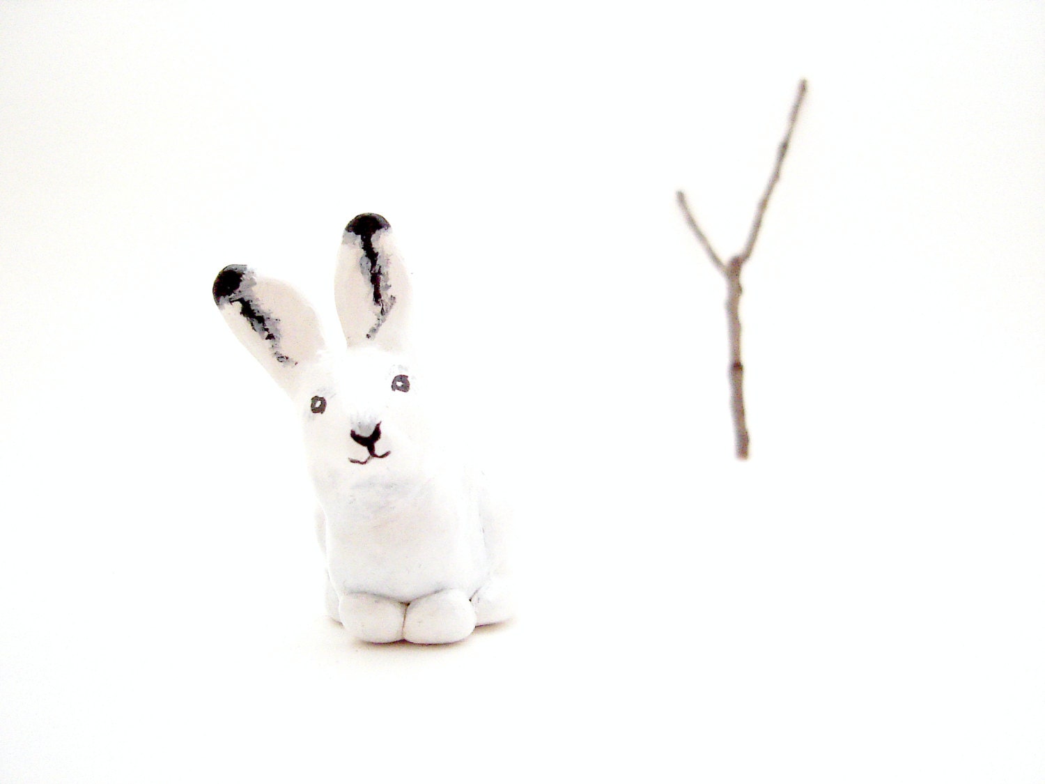 Arctic Hare Miniature Figurine - Polymer Clay Arctic Hare - Arctic Hare Totem - Arctic Hare Pocket Totem