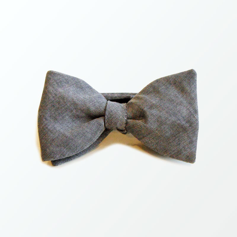 Men's Bow Tie, Blue Gray Chambray Self  Bow Tie For Men, Wedding and Father's Day Gift / READY TO SHIP