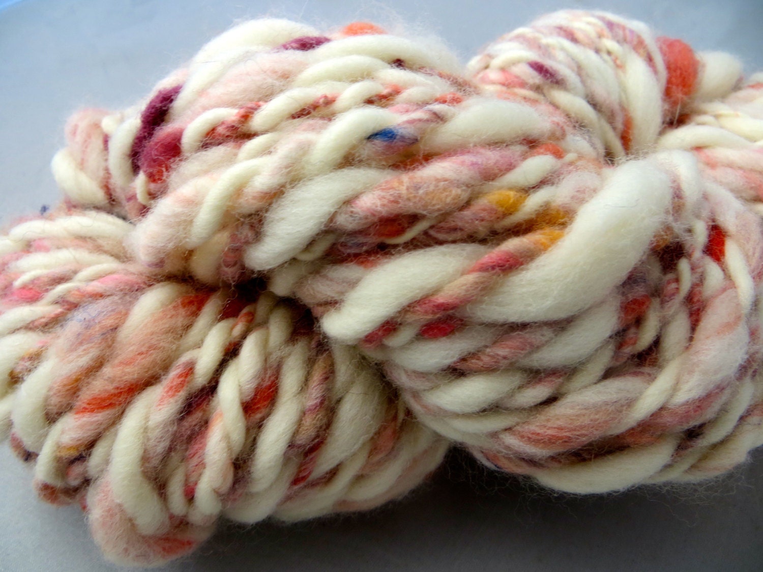 Peach Fuzz  Handspun Yarn (50 yds) Colorful Wool Orange Tangerine Pastel Purple White Summer Bright Cheery Skein