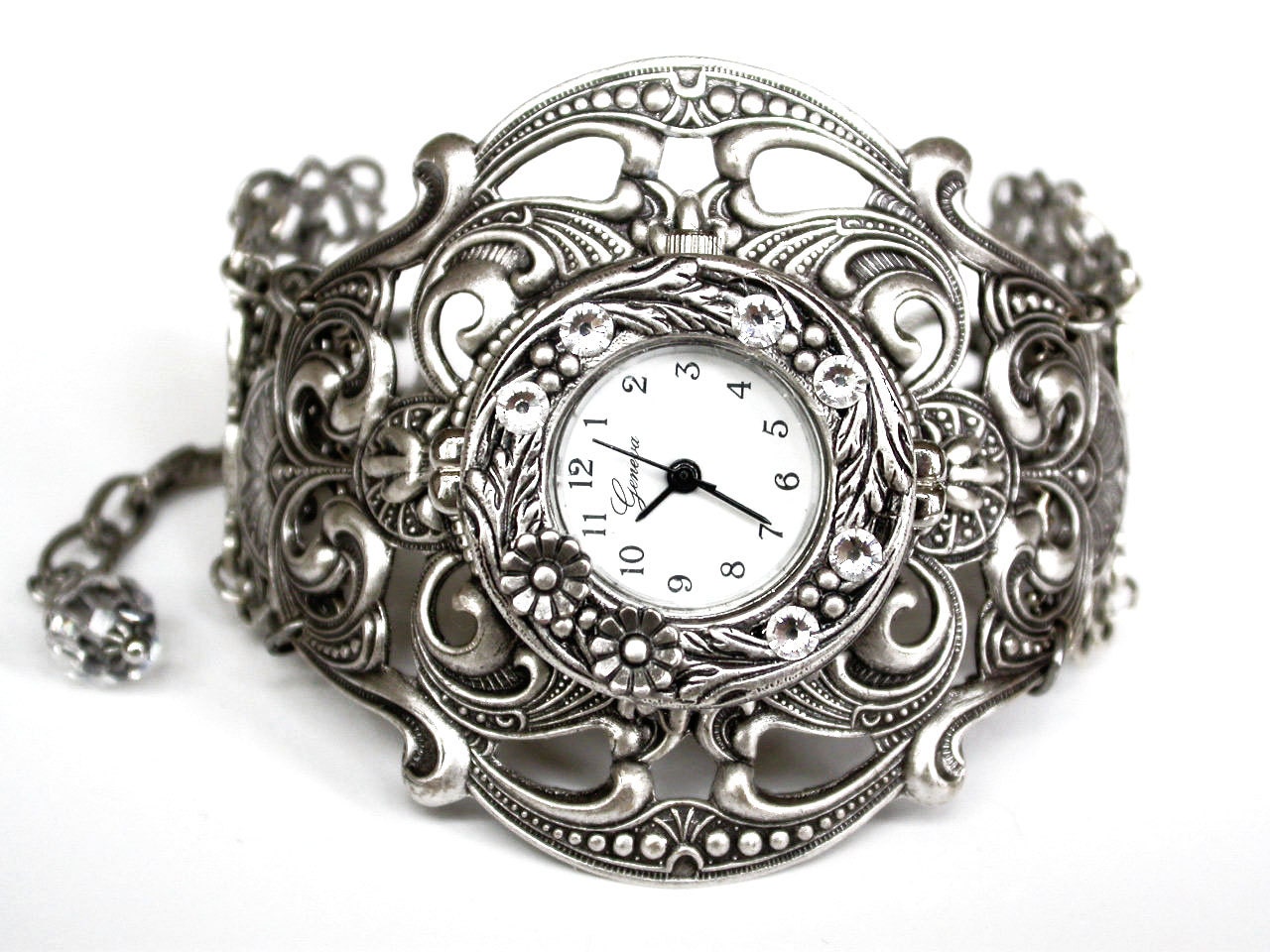 Silver Women Wrist Watch  - Vintage style - Victorian Gothic Steampunk  Watch - Victorian Gothic Jewelry