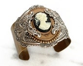 Black Cameo Brass Cuff - Women Victorian Cuff Bracelet - Victorian Jewelry