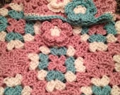 Handmade  granny square poncho crochet-Toddler poncho and hat set- spring- perfect for fall photo prop pink sweater and beanie Easter