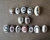 C'est Un Garçon, It's a Boy in French, 14 Magnets Letters, Custom Quote, Beach Pebbles by Happy Emotions, Gift Ideas, Sea Stones, Rocks