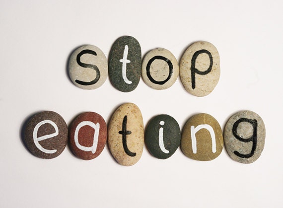 Stop Eating, 10 Magnets Letters, Motivational Quote, Beach Pebbles, Sea Stones, Personalized, Rocks by HappyEmotions