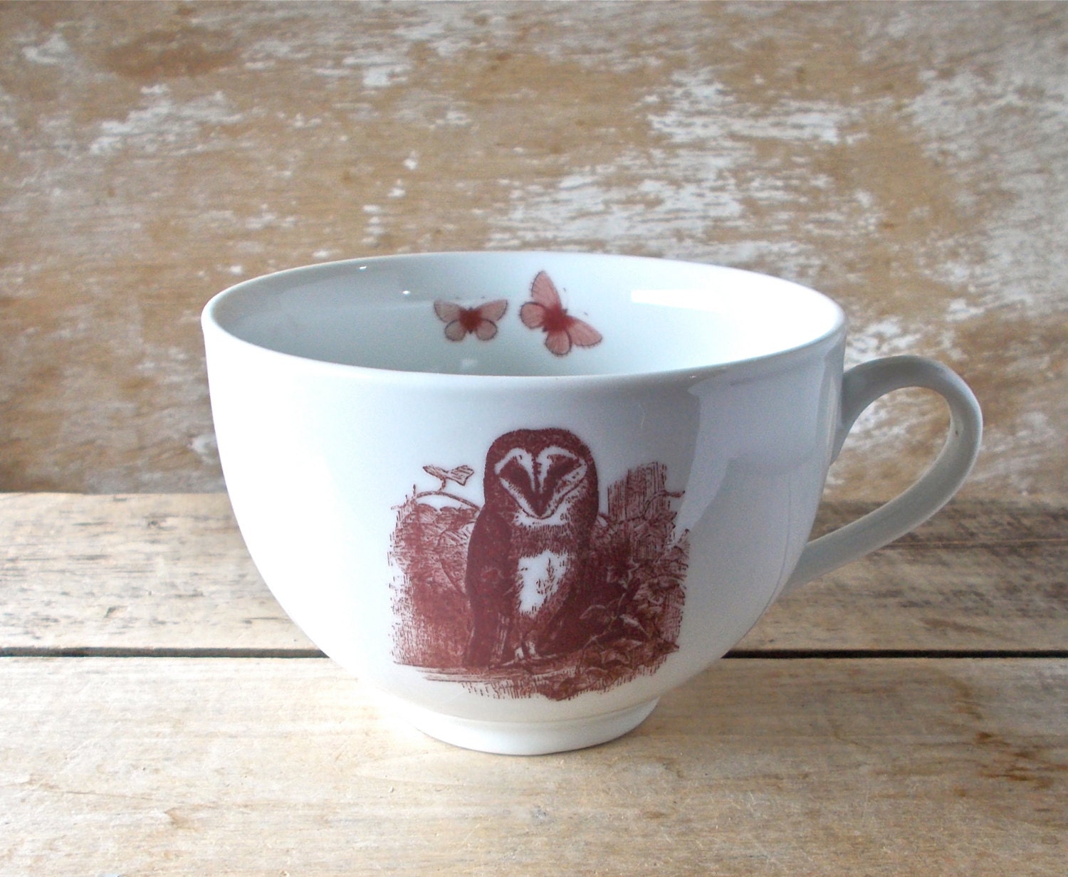 Mug with Owl and Fox, Owls Moths Foxes Coffee Mug, 23 oz Porcelain Cappuccino Cup, HUGE Big Mug,  Ready to Ship