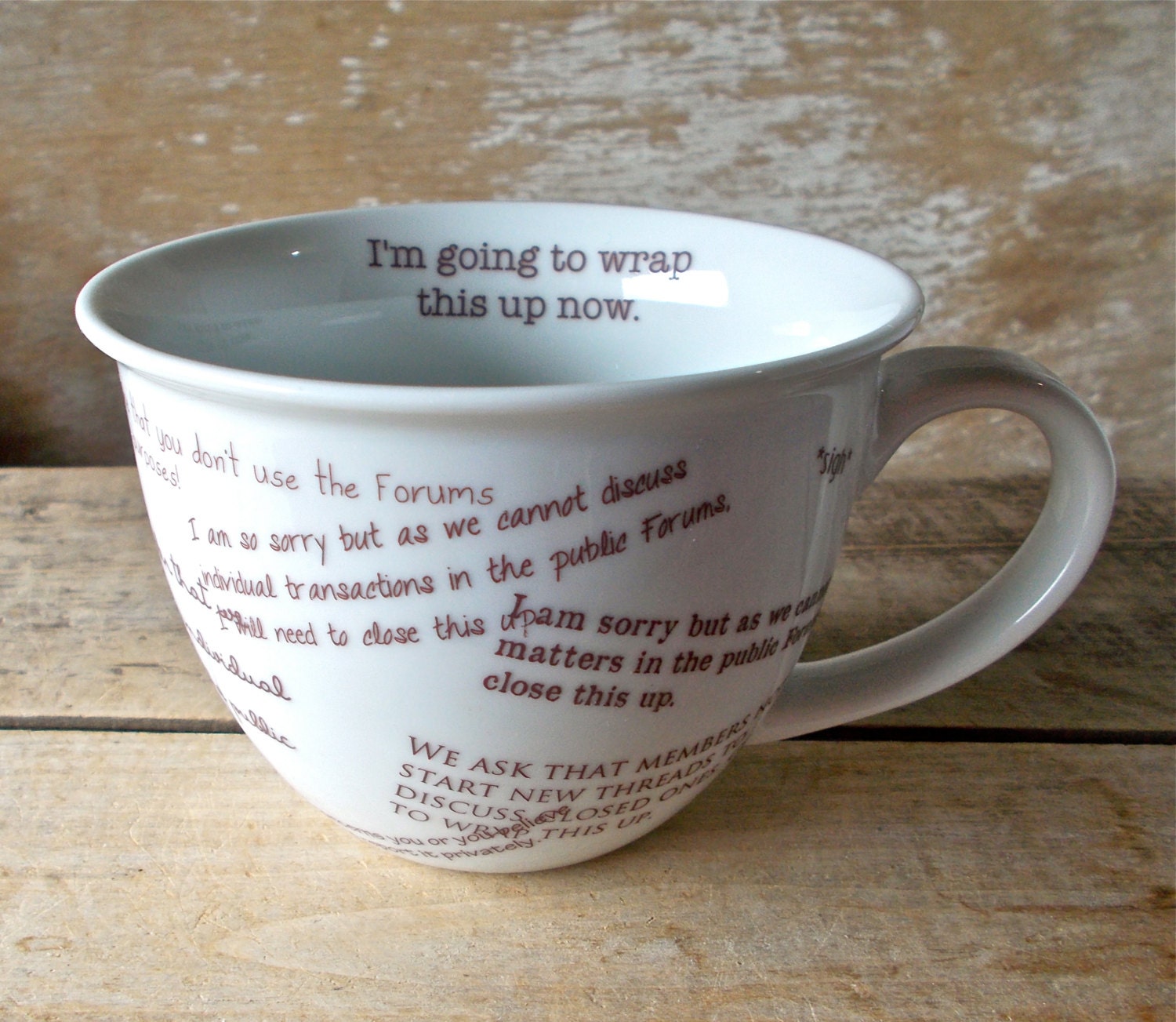 Etsy Forums Mug, I'm Going to Wrap This Up Now Coffee Cup, 14 oz Teacup Style Tea Cup, Ready to Ship