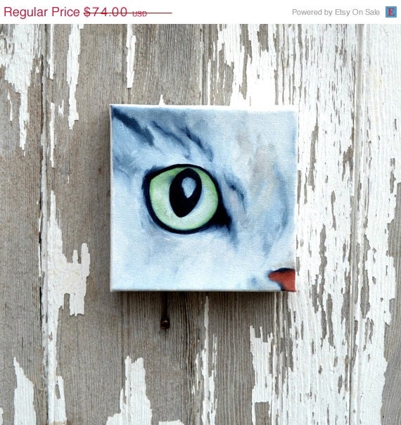 SALE 20% OFF Original oil on canvas, cat painting, wall art, home decor - Eye See You series eight