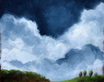 SALE 20% OFF Landscape painting, original oil, thunderstorm, clouds, wall art, home decor - Stormscape series fiftyseven