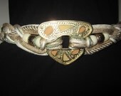 Stunning Wide Stretch Gold woven Sheild Vintage Cinch belt w enamel 70's/80's small,medium,large - xl