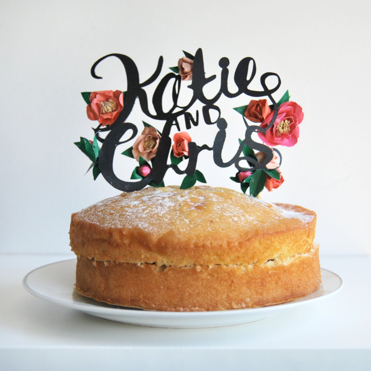 Paper Cut Calligraphy Cake Topper Decorated with Miniature Paper Flowers