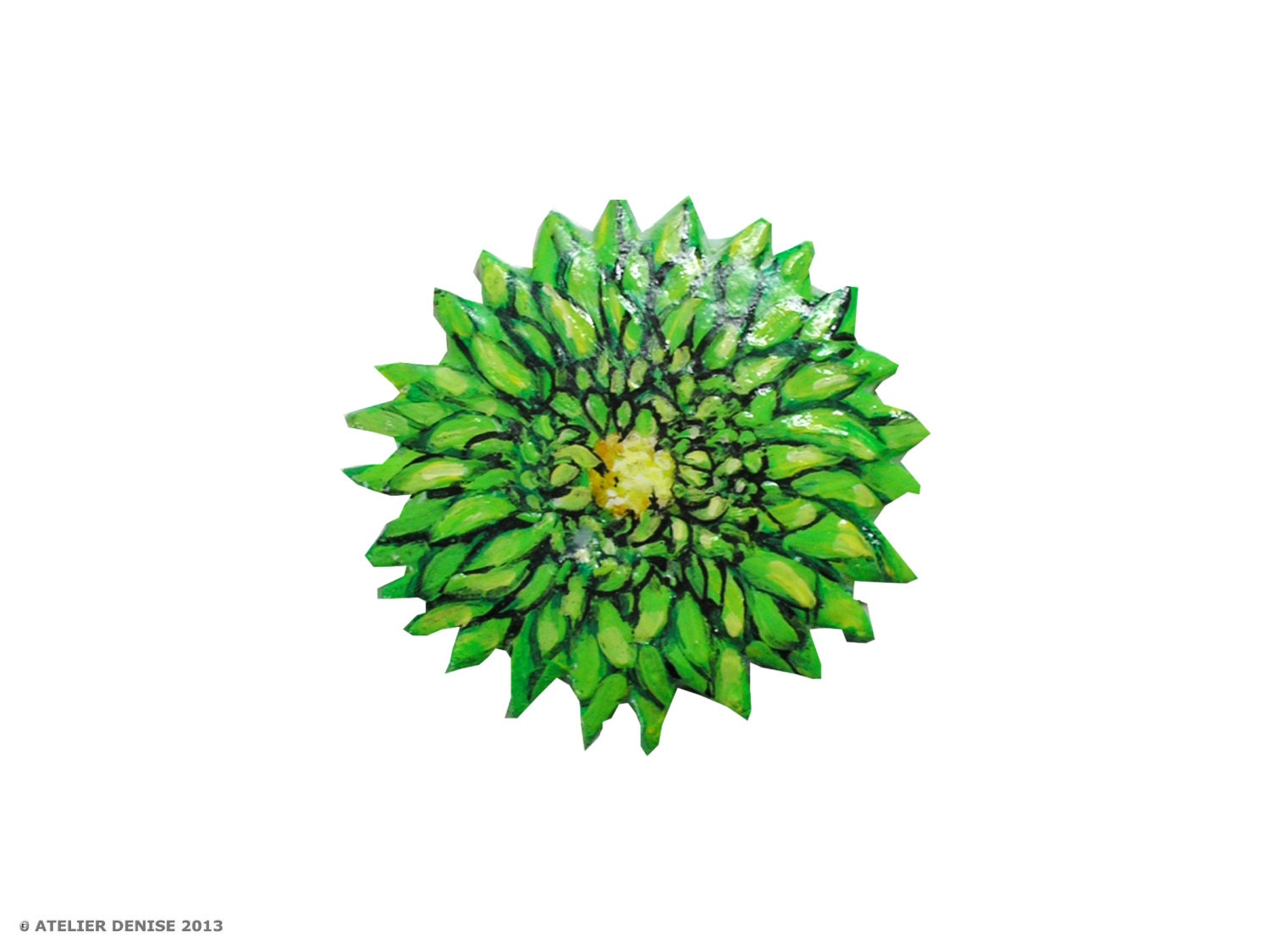 Green Spring Dahlia Flower Art Brooch