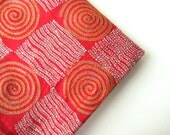 Red white yellow embroidered blokprint tussar silk fabric nr 226 piece of 2,5 meters