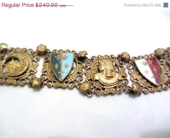 Art Deco Egyptian Enamel Revival Bracelet 1920s Vintage Jewelry