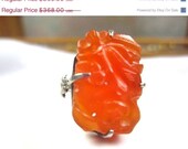 Art Deco Sterling Carved Jade Ring 1920s Vintage Jewelry Chinese Export