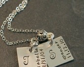 Custom Personalized Hand Stamped Square Duo Sterling Mommy Necklace with Initials, Names and Dates