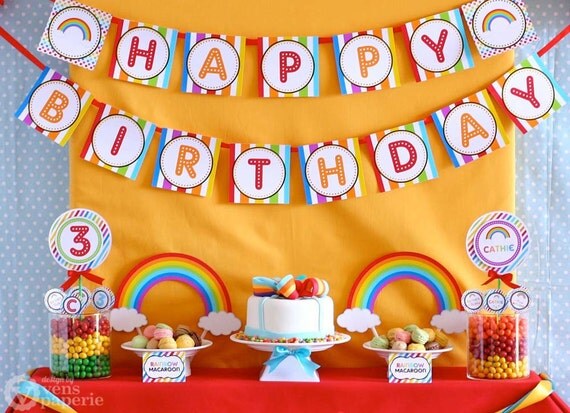 Rainbow Birthday Party Package Personalized MINI Collection Set - PRINTABLE DIY - PS808CA1y Il_570xn