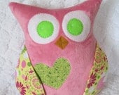 minky soft plush pink Owl pillow - with pastel wings