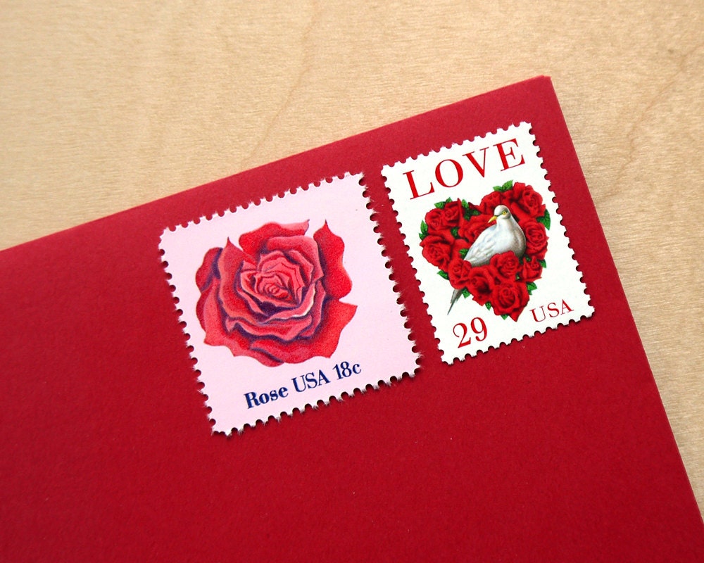 Vintage unused - Valentine Bouquet no.2 - postage stamps to post 5 letters - or use in scrapbooking and crafts