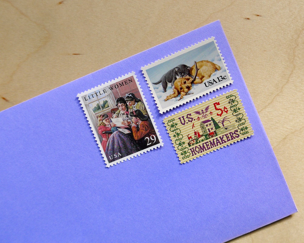 Vintage unused - Little Women - postage stamps to post 5 letters - or use in scrapbooking and crafts