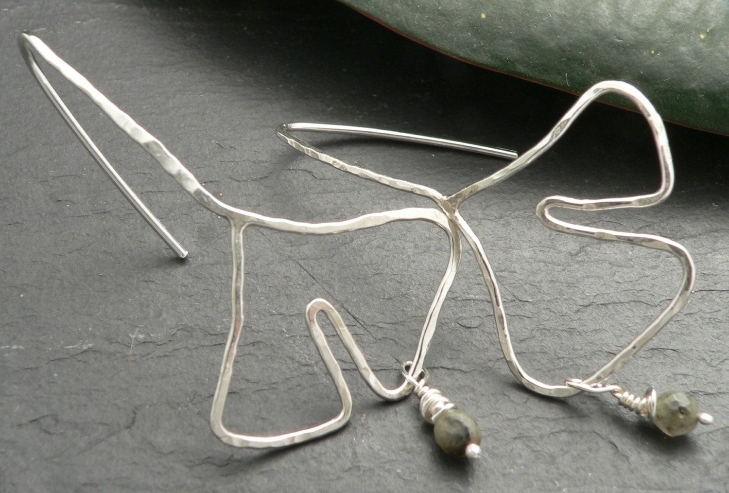 Princeton Ginkgo Sentry Leaf Earring in Sterling Silver and Labradorite