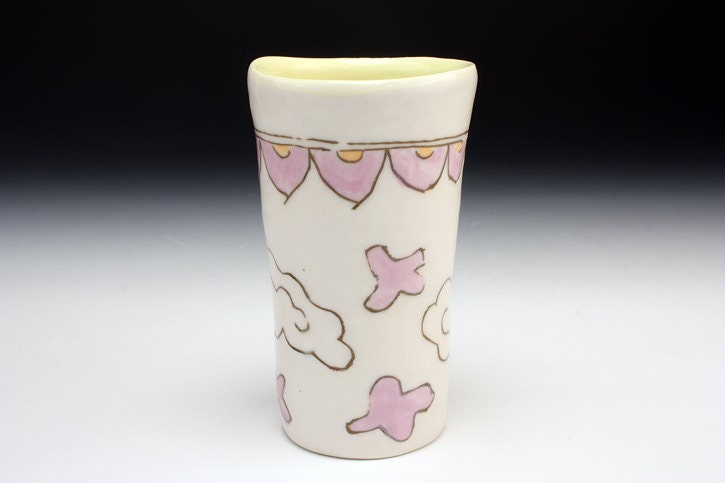 Porcelain Cup with Scallops Clouds and Xs