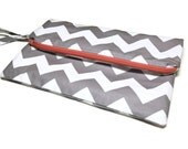 Gray chevron with coral zipper wet bag swim suit pool beach bathing summer bag waterproof small cloth diaper baby summer peach orange
