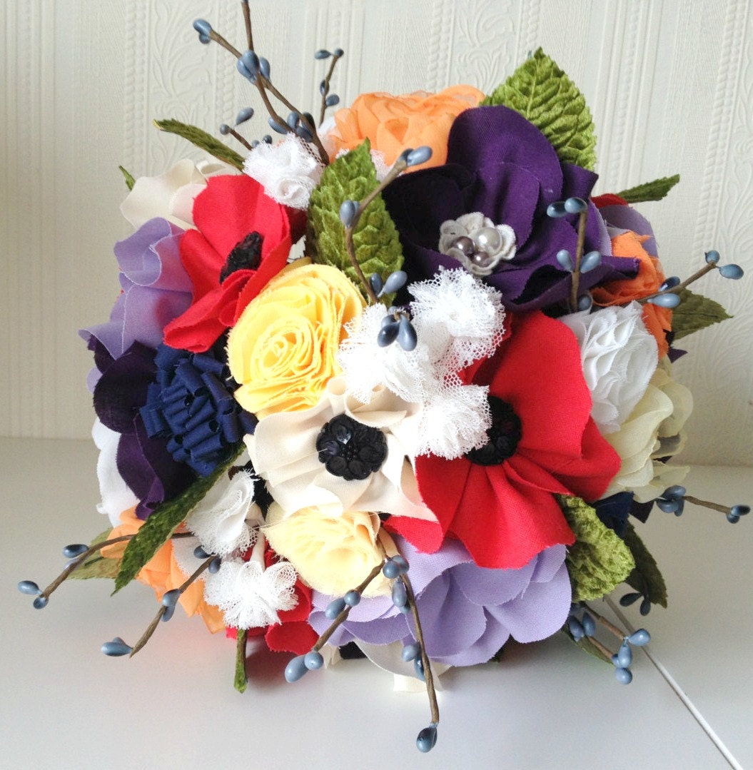 Wildflower bouquet - Fabric flower bouquet - Rustic chic weddings - Handmade bride bouquet - Alternative wedding bouquet