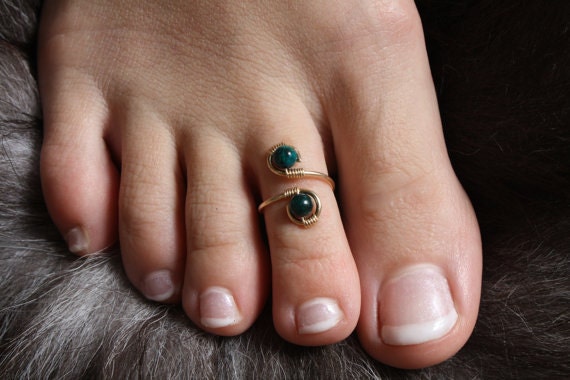 Genuine Australian Sapphire Jasper and 14K Gold Wire Wrapped Adjustable Ring/Toe Ring FREE SHIPPING